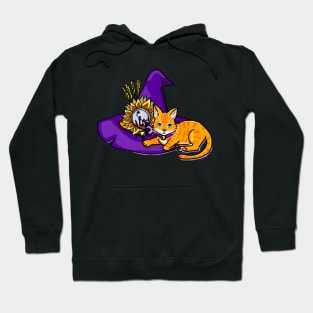 Orange Cat on a Witch Hat (purple) Hoodie
